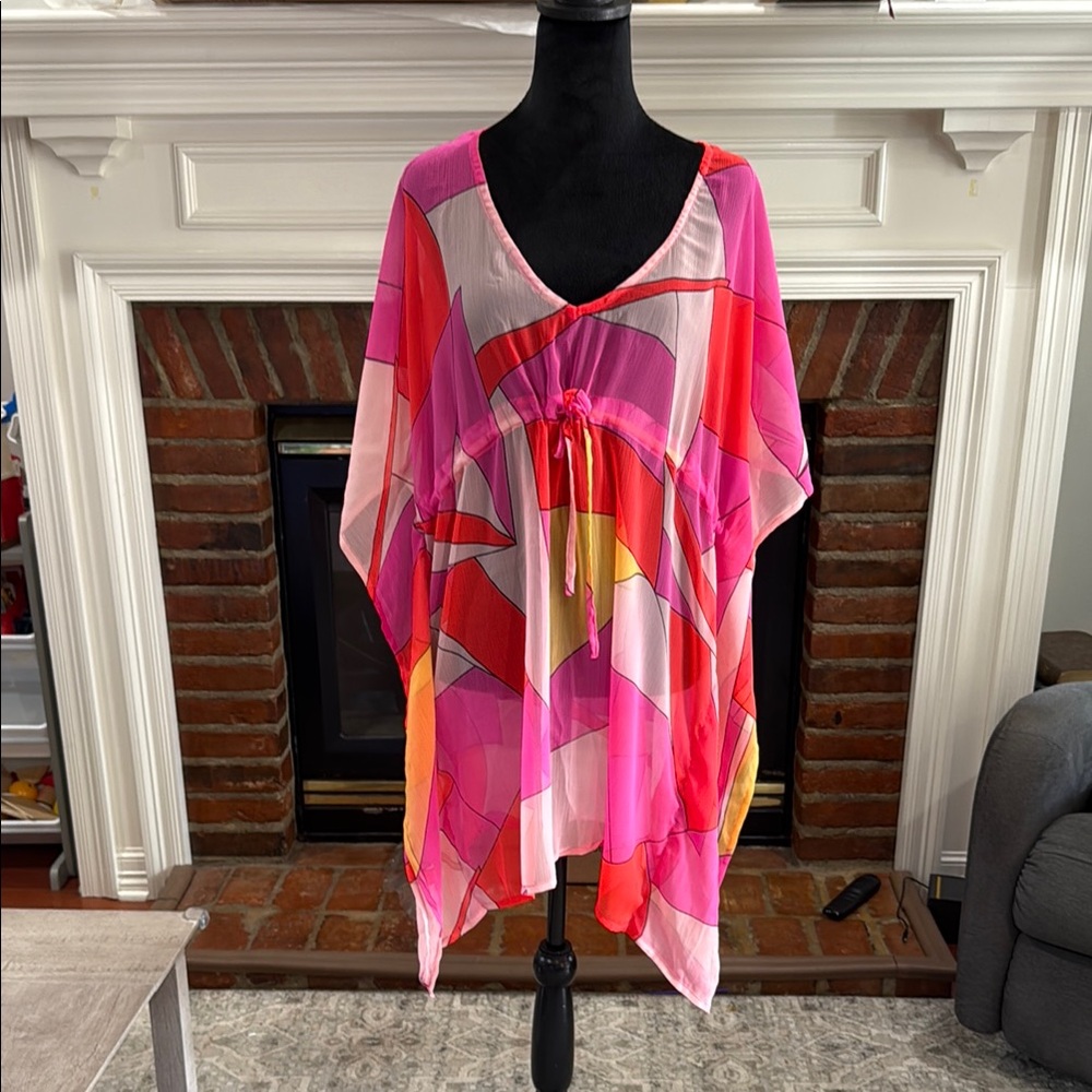 Women’s Sheer Pink Orange Yellow One size Drawstring Swim Coverup